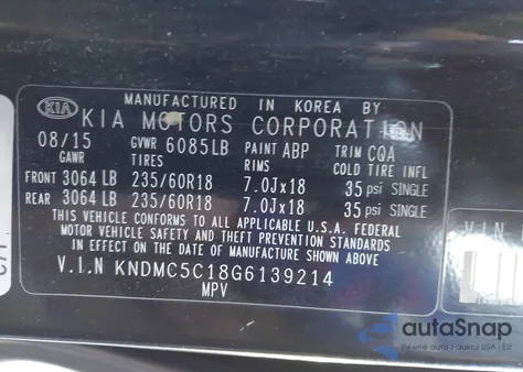 2016 Kia Sedona Ex z USA, uszkodzony, nr VIN KNDMC5C18G6139214